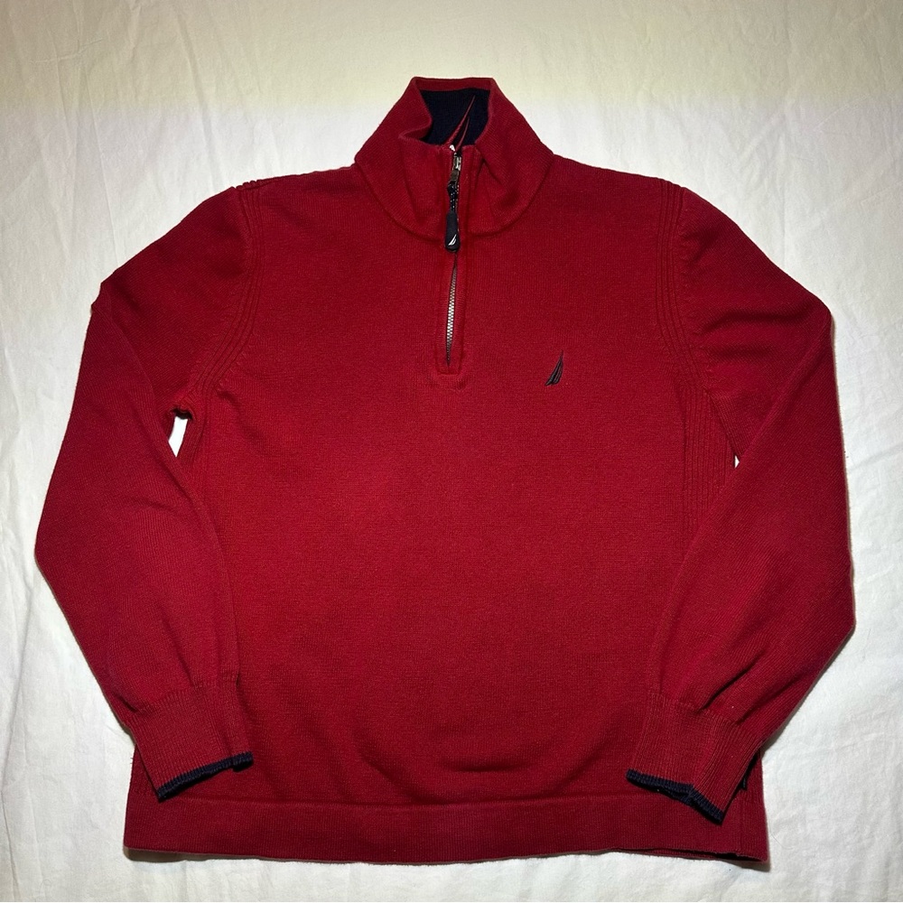 Nautica Red Long Sleeve Mock Neck 1/4 Zip Pullover Sweater Size Women’s XS
